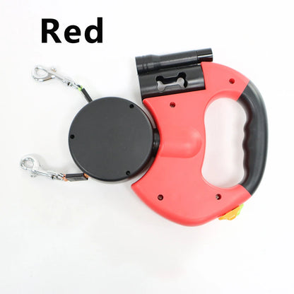 Smart dual retractable dog leash with LED light / No-tangle & reflective design