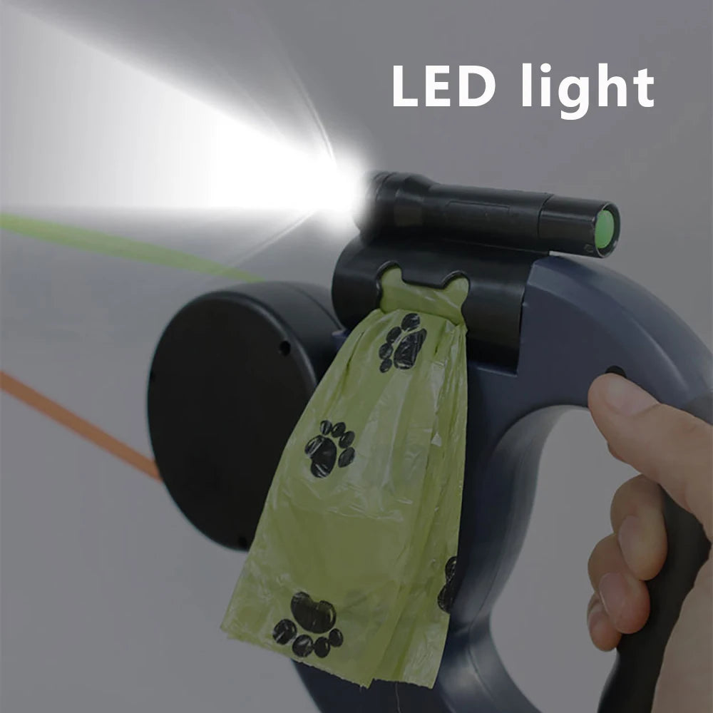 Smart dual retractable dog leash with LED light / No-tangle & reflective design