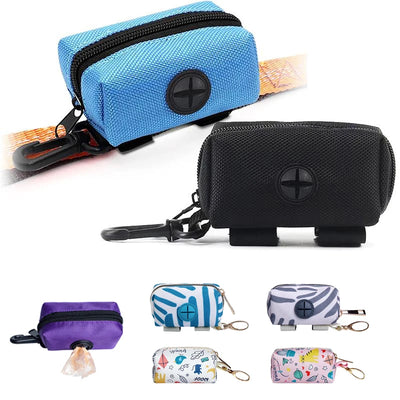 Compact & waterproof dog poop bag dispenser with leash attachment / Travel-ready waste bag holder